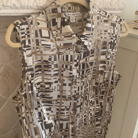 St. John’s Silk Button Up, Sleeveless Top - Picture 1 of 14